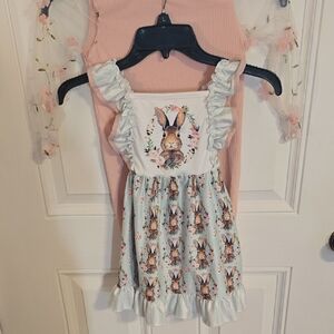 2 Spring Dresses- Adorable Bunny Print And Sheer Floral